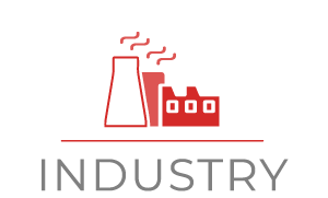 Logo mit einer Fabrik als Symbol für Produktionsmanagementsoftware