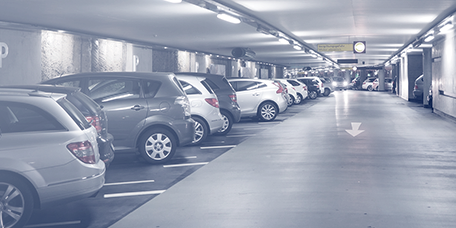 Cars lined up in an underground car park