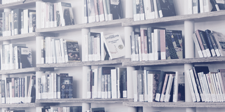 Books for sale on a shelf in a bookshop