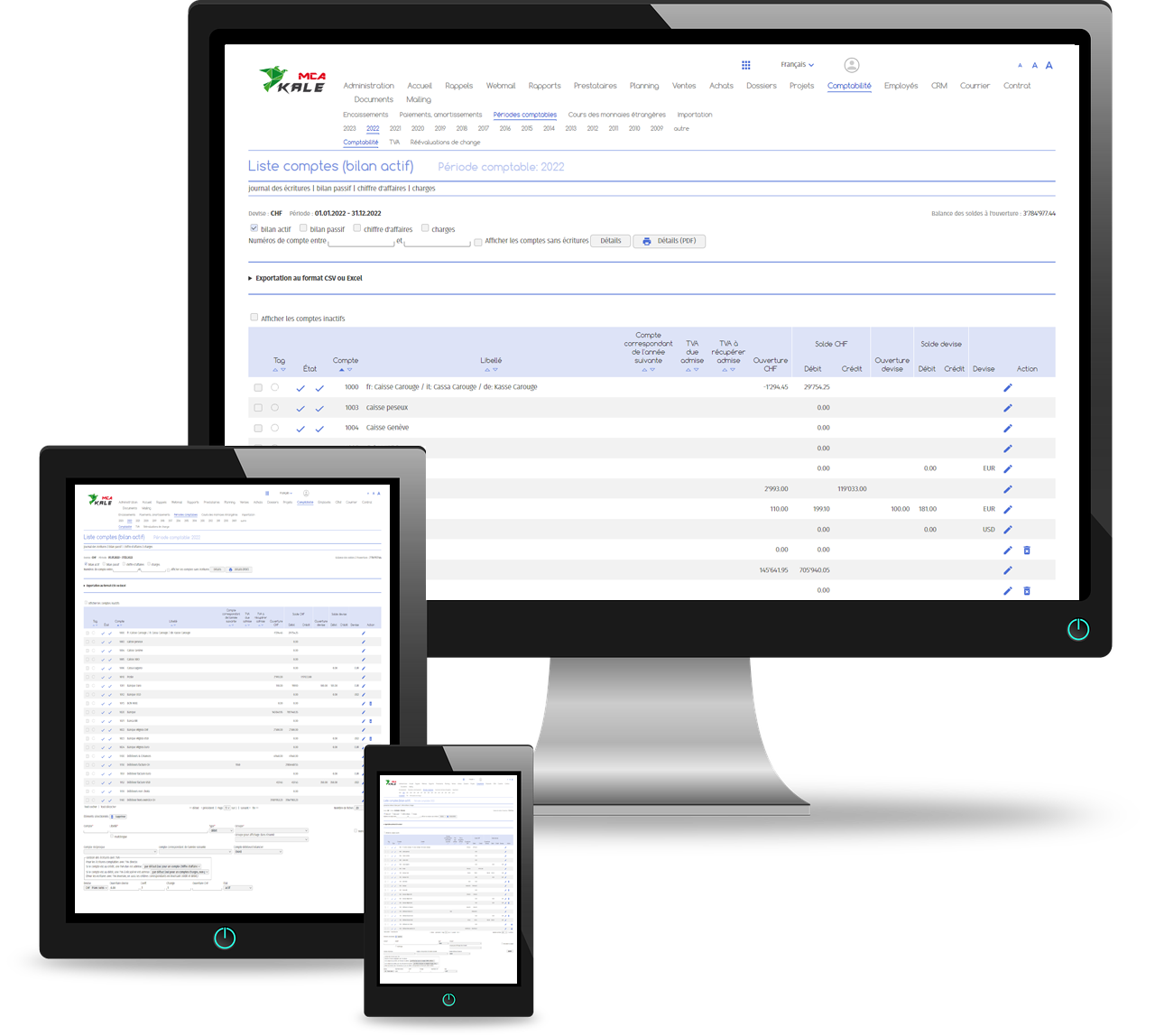 Présentation de la compta dans MCA Colibri sur ordinateur, smartphone et tablette