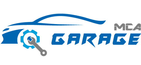 Logo raffigurante un'auto che simboleggia i servizi di riparazione dell'officina