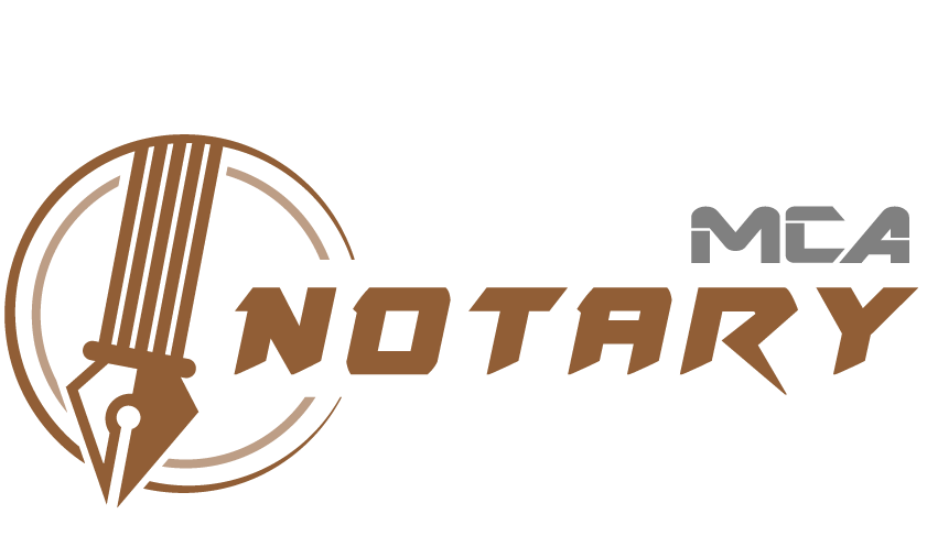 Logo depicting a notary's feather in reference to notary offices